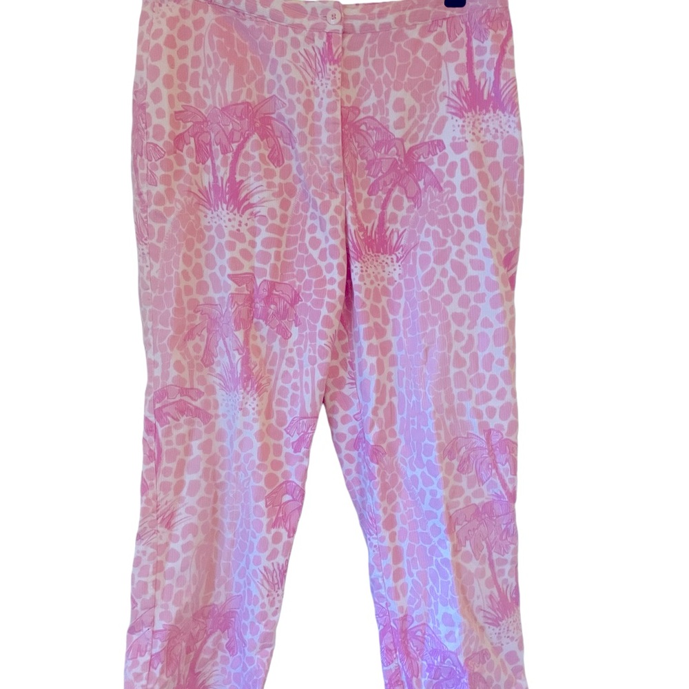 Lilly Pulitzer Pink Capri Crop Pants Palm Trees SZ 10 - Picture 2 of 4